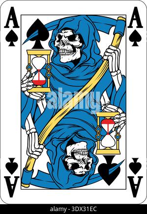 Carte de jeu de la mort de l'as de pique de faucheuse sinistre Illustration de Vecteur