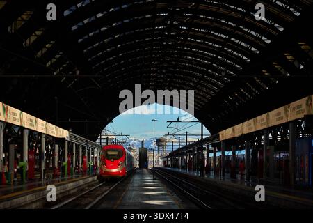 Hitachi, ETR 410 103 Frecciarossa au départ de Milan Central trains électriques à grande vitesse opérés par Trenitalia Banque D'Images
