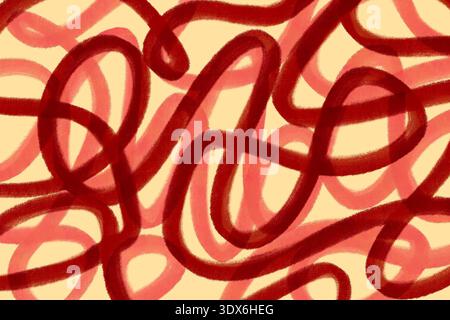 Un fond chaud abstrait avec des lignes tourbillonnantes rouges et roses entrelacées. Le motif dynamique transmet un sentiment de mouvement, créant un et dynamique Banque D'Images