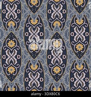 Motif de médaillon damassé bleu ardoise orné Illustration de Vecteur