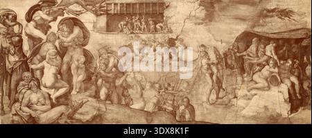 Le déluge (également connu sous le nom de déluge), fresque peinte par Michel-Ange Buonarroti entre 1508 et 1512 sur le plafond de la chapelle Sixtine de la Cité du Vatican, années 1880 Banque D'Images