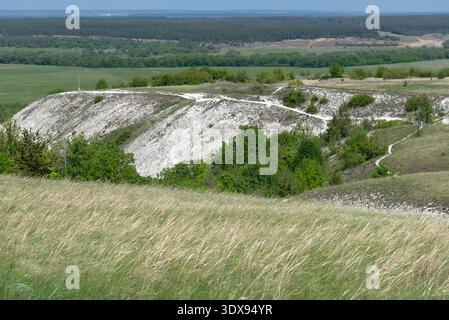 Vue sur les montagnes de craie sur le territoire de la réserve architecturale et archéologique. Divnogorye, région de Voronej, Russie Banque D'Images