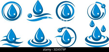 Jeu de logo goutte bleu d'eau Illustration de Vecteur