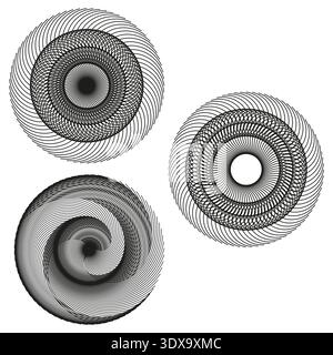 Icônes de spirographe sophistiquées. Répétitions circulaires abstraites. Tourbillons vectoriels professionnels. Formes géométriques techniques. SPE 10. Illustration de Vecteur