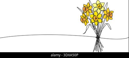 dessin en ligne continue d'un bouquet de fleurs de narcisse, illustration vectorielle d'art de ligne de bouquet de jonquille Illustration de Vecteur