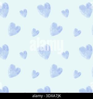 Modèle sans couture de coeurs bleus avec une texture aquarelle Banque D'Images