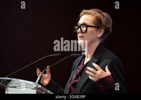 Madrid, Espagne. 02 mars 2026. Francesca Thyssen lors de la présentation de l'exposition 'pédagogies de la guerre' au Musée Thyssen, le 02 mars 2026, à Madrid, Espagne. (Photo par Oscar Gonzalez/Sipa USA) crédit : Sipa USA/Alamy Live News Banque D'Images