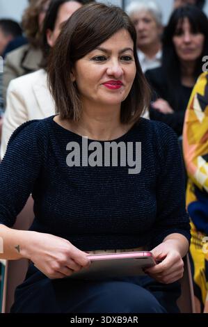 Ministre de la Jeunesse et de l'enfance, Sira Rego, lors de la présentation du 'Buzon de las personas becarias' au Ministère de la Jeunesse et de l'enfance, le 2 mars 2026, à Madrid, Espagne (photo d'Oscar Gonzalez/Sipa USA) Banque D'Images