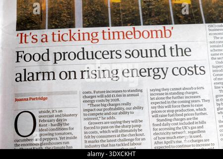 « C'est une bombe à retardement » « les producteurs alimentaires tirent la sonnette d'alarme sur la hausse des coûts énergétiques » Banque D'Images