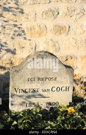 Pierre tombale de l'artiste Vincent Van Gogh à Auvers-sur-Oise, France Banque D'Images