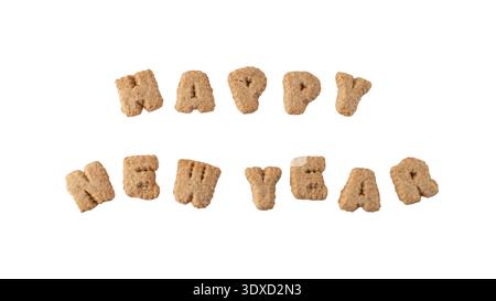 Bannière de félicitations avec des lettres de cookies texte bonne année. Elément de dessin pour carte festive. Banque D'Images