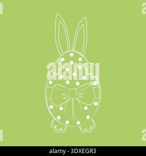 Lapin de Pâques tenir oeuf de Pâques avec noeud ruban noué et motif pois contour minimaliste plat. Cartes thématiques de voeux de Pâques élément de conception minimaliste plat autocollant, icône, affiche, bannière, étiquette Illustration de Vecteur