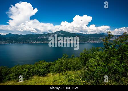 Vue sur le lac garda algo eau avec montagnes côtes du lac garda paysage du lac garda avec des montagnes et la nature près de Torri del Benaco près du lac Ga Banque D'Images