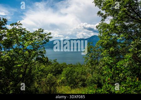 Vue sur le lac garda algo eau avec montagnes côtes du lac garda paysage du lac garda avec des montagnes et la nature près de Torri del Benaco près du lac Ga Banque D'Images
