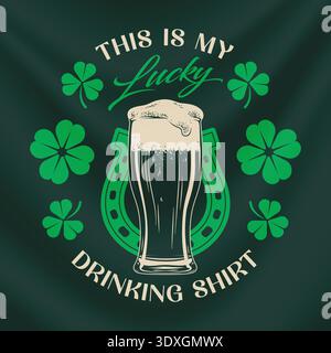 Vintage : Patrick's Day design vectoriel pour les impressions de t-shirt et les affiches avec verre à bière et éléments de trèfle chanceux pour les fêtes de vacances et les projets de conception sur le thème de la culture irlandaise. Illustration de Vecteur