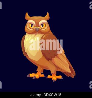 Personnage d'oiseau brun hibou de dessin animé d'Halloween Illustration de Vecteur
