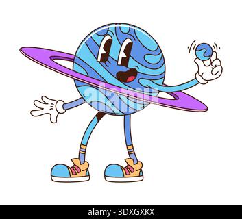 Space Planet dessin animé groovy personnage drôle Illustration de Vecteur