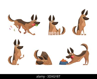 Chien. chien de dessin animé dans les poses d'action. illustration d'animaux de compagnie vectoriels Illustration de Vecteur