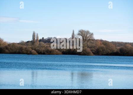Vue hivernale sur les zones humides de la réserve naturelle d'Attenborough à Nottingham, au Royaume-Uni. Banque D'Images