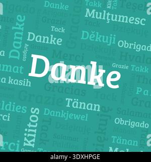 Mot Danke signifiant merci en langue allemande. Merci dans de nombreuses langues. Collage de mots de remerciement de langue internationale différente. Illustration de Vecteur