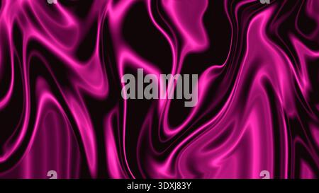 Néon magenta liquide abstrait fond abstrait vagues fluides brillantes sur noir Banque D'Images