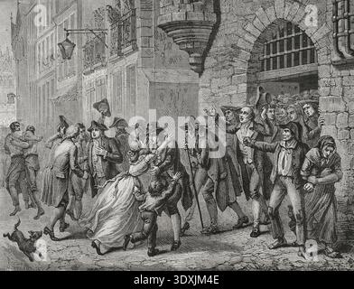 La Révolution française (1789-1799). Paris. Liberté des personnes emprisonnées pendant le règne de la terreur, 1794. Dessin de H. Renaud. Gravure de Jonnard. "Histoire de la Révolution française". Volume I, deuxième partie, 1879. Banque D'Images