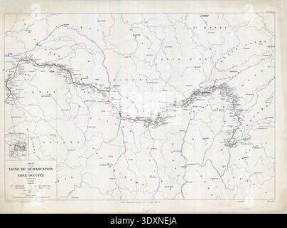 Ligne de démarcation de la zone occupée en France, carte de France, carte de France, France Téléchargement instantané, France affiche, France Print, décembre 1941 Banque D'Images