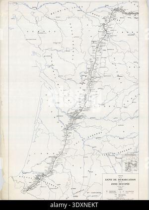 Ligne de démarcation de la zone occupée en France, France carte, France Télécharger, France affiche, France Imprimer, décembre 1941 Banque D'Images