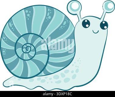 Illustration mignonne d'escargot avec coquille en spirale dans des tons bleus doux. Vecteur de conception d'animaux simple isolé sur blanc, parfait pour le décor de pépinière, les impressions d'enfants Illustration de Vecteur