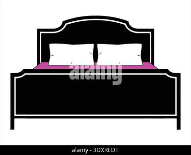 Conception simple d'un lit avec des oreillers dans une silhouette noire Illustration de Vecteur