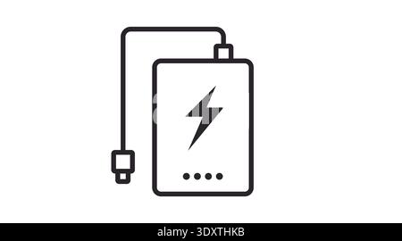 Icône Black Line Power Bank – chargeur portable minimaliste et vecteur de batterie Illustration de Vecteur