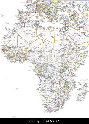 Carte politique de l'Afrique. Super haute qualité. Détaillé avec des milliers d'étiquettes de noms de lieux. Banque D'Images