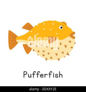 Illustration vectorielle Pufferfish, clipart de bande dessinée, animal dans le style plat. Animaux marins, créatures sous-marines, animaux océaniques, concept de vie marine Illustration de Vecteur