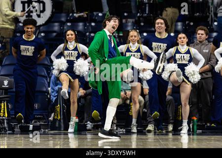 Notre Dame, Indiana, États-Unis. 4 mars 2026. La mascotte de notre Dame Leprechaun se produit lors d'un timeout dans le match de basket-ball de la NCAA du 4 mars au Purcell Pavilion à notre Dame, Indiana. Stanford bat notre Dame 86 à 78. (Crédit image : © Justin Sicking/ZUMA Press Wire) USAGE ÉDITORIAL SEULEMENT ! Non destiné à UN USAGE commercial ! Banque D'Images