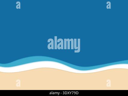 Scène de fond de plage d'été avec mer bleue et vagues de mousse blanche sur le rivage de sable tropical. Illustration de Vecteur