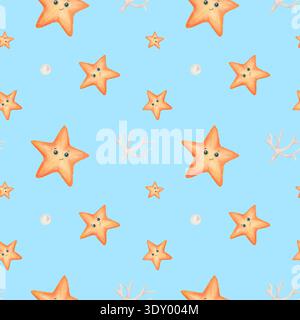 Motif Seamless Sea Life aquarelle Banque D'Images