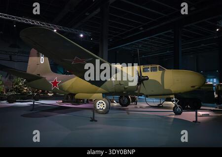 VERKHNYAYA PYSHMA, RUSSIE - 23 AOÛT 2025 : bombardier américain de l'exposition Douglas A-20H-1-DO Havoc sur les ailes de la victoire. Musée UMMC, Verkhyay Banque D'Images