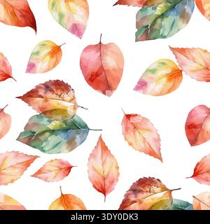 Fond sans couture avec des feuilles d'aquarelle d'automne tombant. dessin à la main. Pas IA. motif vectoriel. Illustration de Vecteur