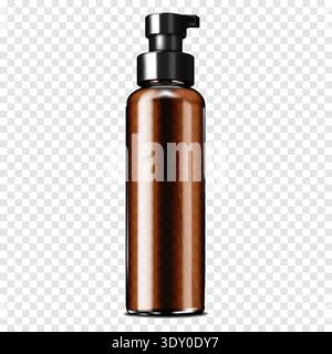 Bouteille cosmétique vierge en verre clair brun foncé ou en plastique avec distributeur à pompe pour textures de mousse sur fond transparent maquette réaliste Illustration de Vecteur