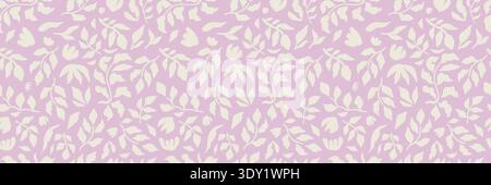 Motif floral moderne sans couture. Formes botaniques mignonnes, découpes puériles aléatoires de feuilles tropicales, fleurs et branches, illustration vectorielle d'art abstrait décoratif. Fond de fleur rose Illustration de Vecteur