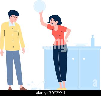Une femme en colère crie sur l'homme. Les couples se querellent ensemble Illustration de Vecteur
