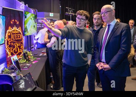 Le premier ministre John Swinney assiste à l'ouverture du carrefour Techscaler à Water's Edge, Dundee. Date de la photo : jeudi 5 mars 2026. Banque D'Images