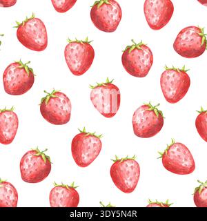 Un motif aquarelle sans couture avec des illustrations de délicieuses fraises juteuses Banque D'Images