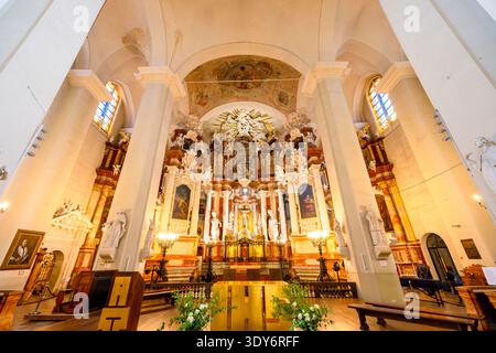 Vue intérieure de Jean-Baptiste et Jean-l'Apôtre à Vilnius présentant le grand autel et les décorations ornées Banque D'Images