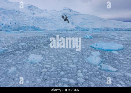 Les montagnes couvertes de neige et de glace à Crystal Sound lors d'une journée tranquille en Antarctique près de l'océan Austral Banque D'Images
