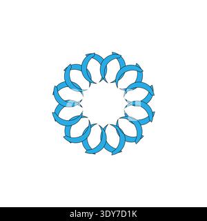 Flux de flèche circulaire. Vecteur dauphin bleu. Symbole de vague d'eau. Forme moderne répétée. Illustration de Vecteur