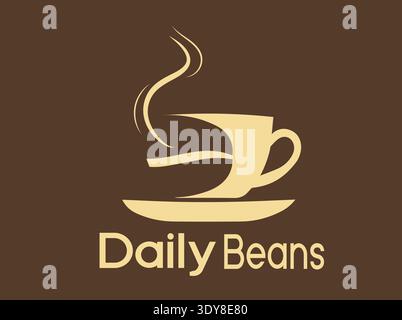 Tasse de café chaud à la vapeur avec le logo « Daily beans » sur fond marron représentant l'énergie matinale et un rituel quotidien de caféine pour le produit Illustration de Vecteur
