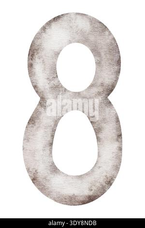 Aquarelle beige numéro huit. Illustration peinte à la main isolée sur fond. Éléments pour la conception créative des enfants, autocollant, invitation, enregistrer Banque D'Images