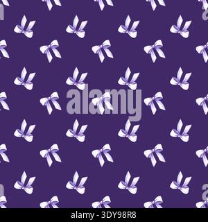 Modèle sans couture avec des noeuds lilas sur un fond violet. Illustration aquarelle. Un modèle festif avec des noeuds peints pour le tissu, le papier peint Banque D'Images