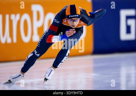 HEERENVEEN, PAYS-BAS - 6 MARS : Femke Kok, des pays-Bas, participe au 1000m féminin lors de la deuxième journée des Championnats du monde ISU de patinage de vitesse Allround et de sprint à Thialf le 6 mars 2026 à Heerenveen, pays-Bas. (Photo de René Nijhuis) Banque D'Images